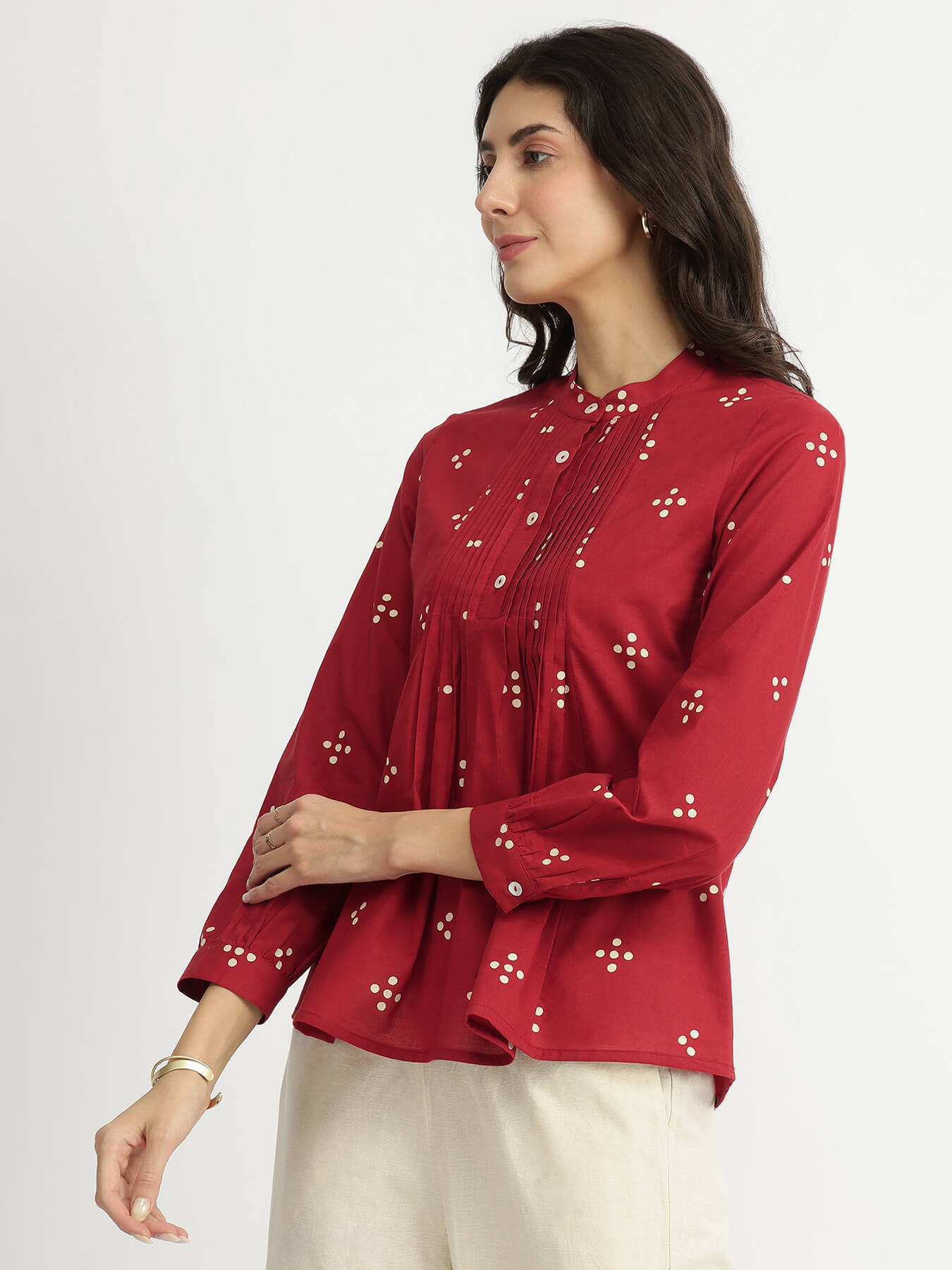 Cotton Tribal Print Top - Red