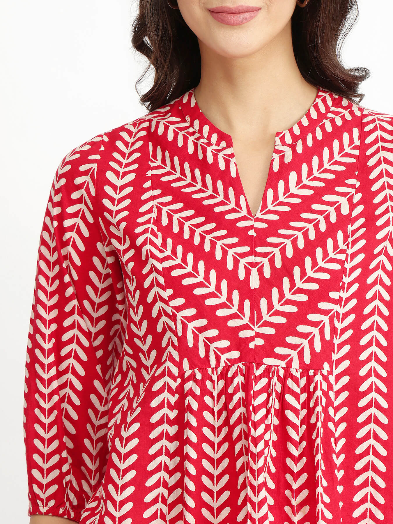 Cotton Striped Print Top - Red