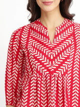 Cotton Striped Print Top - Red