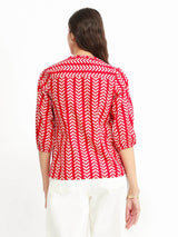 Cotton Striped Print Top - Red