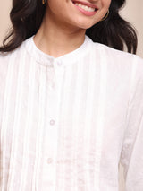 Cotton Self Design Pintuck Top - White