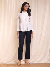 Cotton Self Design Pintuck Top - White
