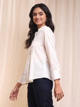 Cotton Self Design Pintuck Top - White