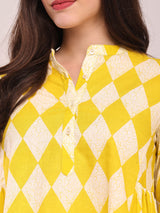 Cotton Geometric Print Top - Lime