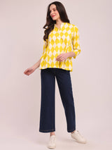 Cotton Geometric Print Top - Lime