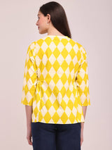 Cotton Geometric Print Top - Lime