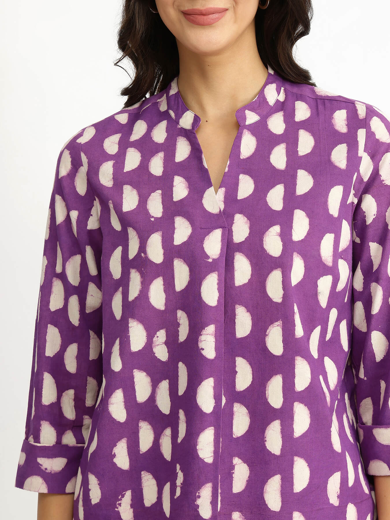 Cotton Dabu Geometric Print Top - Purple