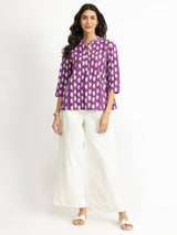 Cotton Dabu Geometric Print Top - Purple