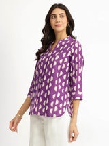 Cotton Dabu Geometric Print Top - Purple