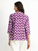 Cotton Dabu Geometric Print Top - Purple