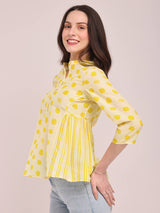 Polka Print A-Line Top - Yellow
