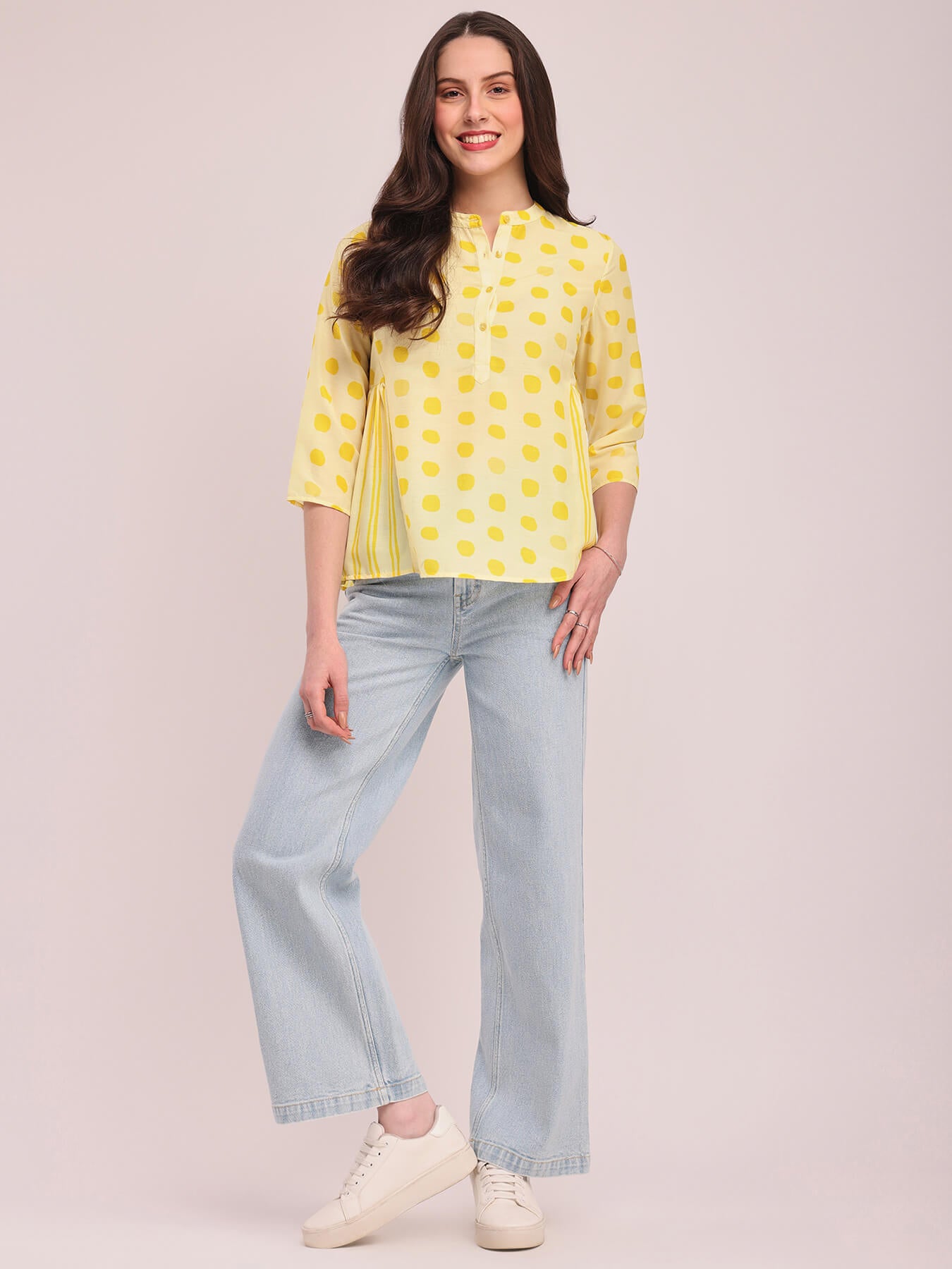 Polka Print A-Line Top - Yellow