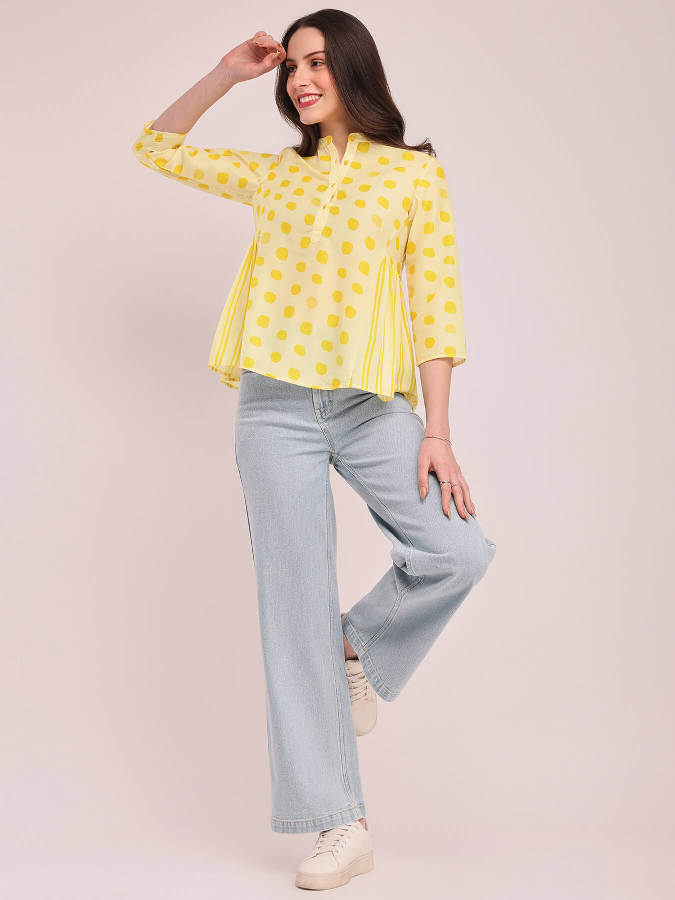 Polka Print A-Line Top - Yellow