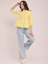 Polka Print A-Line Top - Yellow