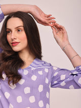 Polka Print V-Neck Top - Lilac