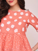 Polka Print Peplum Top - Peach