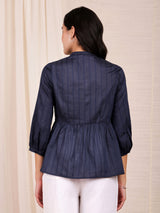 Chanderi Gathered Top - Navy Blue