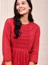 Chanderi Solid Pintuck Top - Red