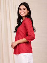 Chanderi Solid Pintuck Top - Red