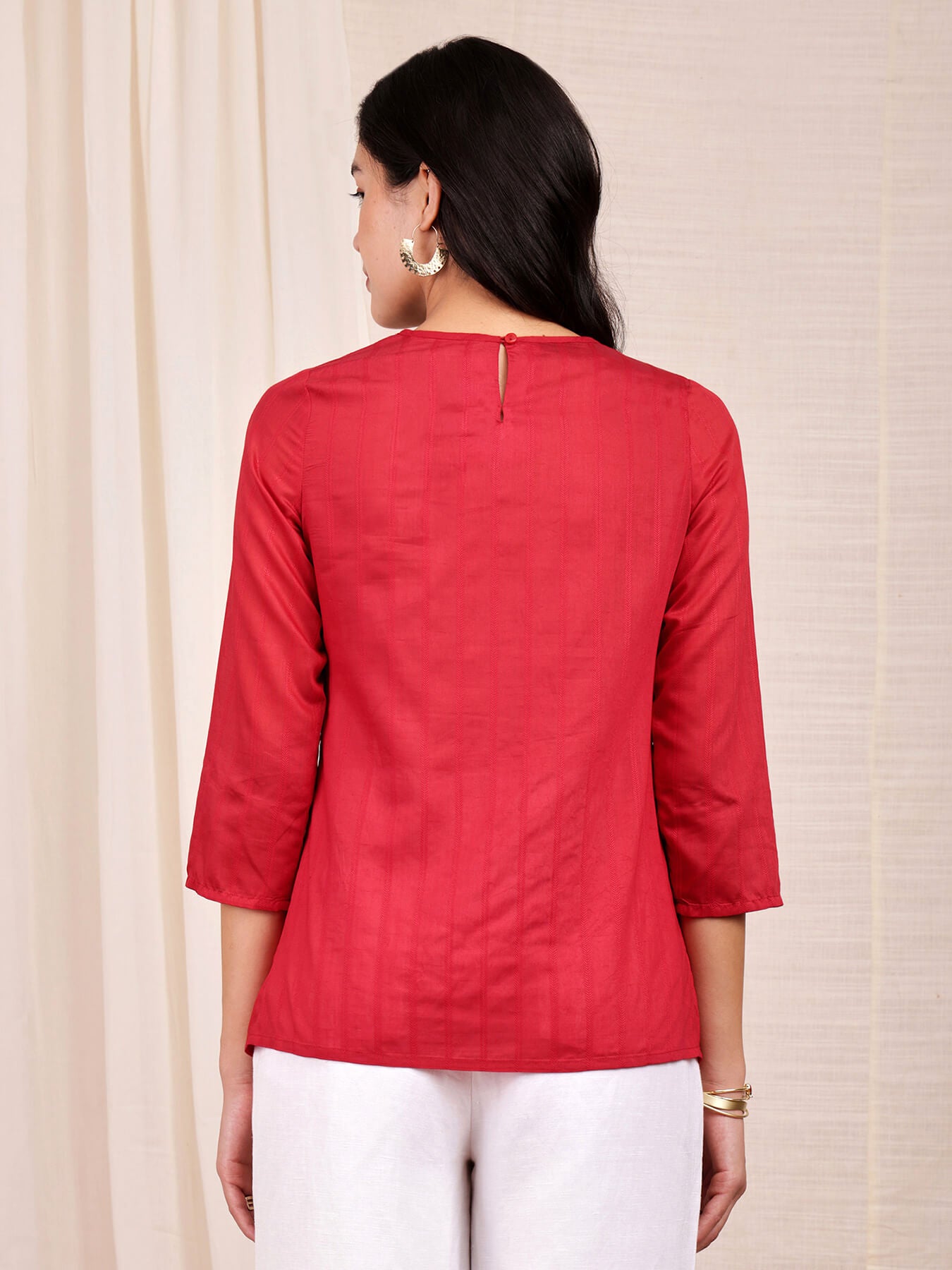 Chanderi Solid Pintuck Top - Red