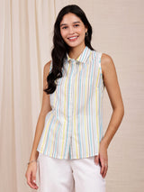 Cotton Stripe Play Shirt - Blue
