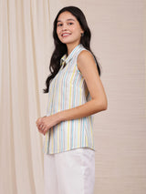 Cotton Stripe Play Shirt - Blue
