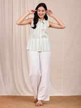 Cotton Stripe Play Shirt - Blue