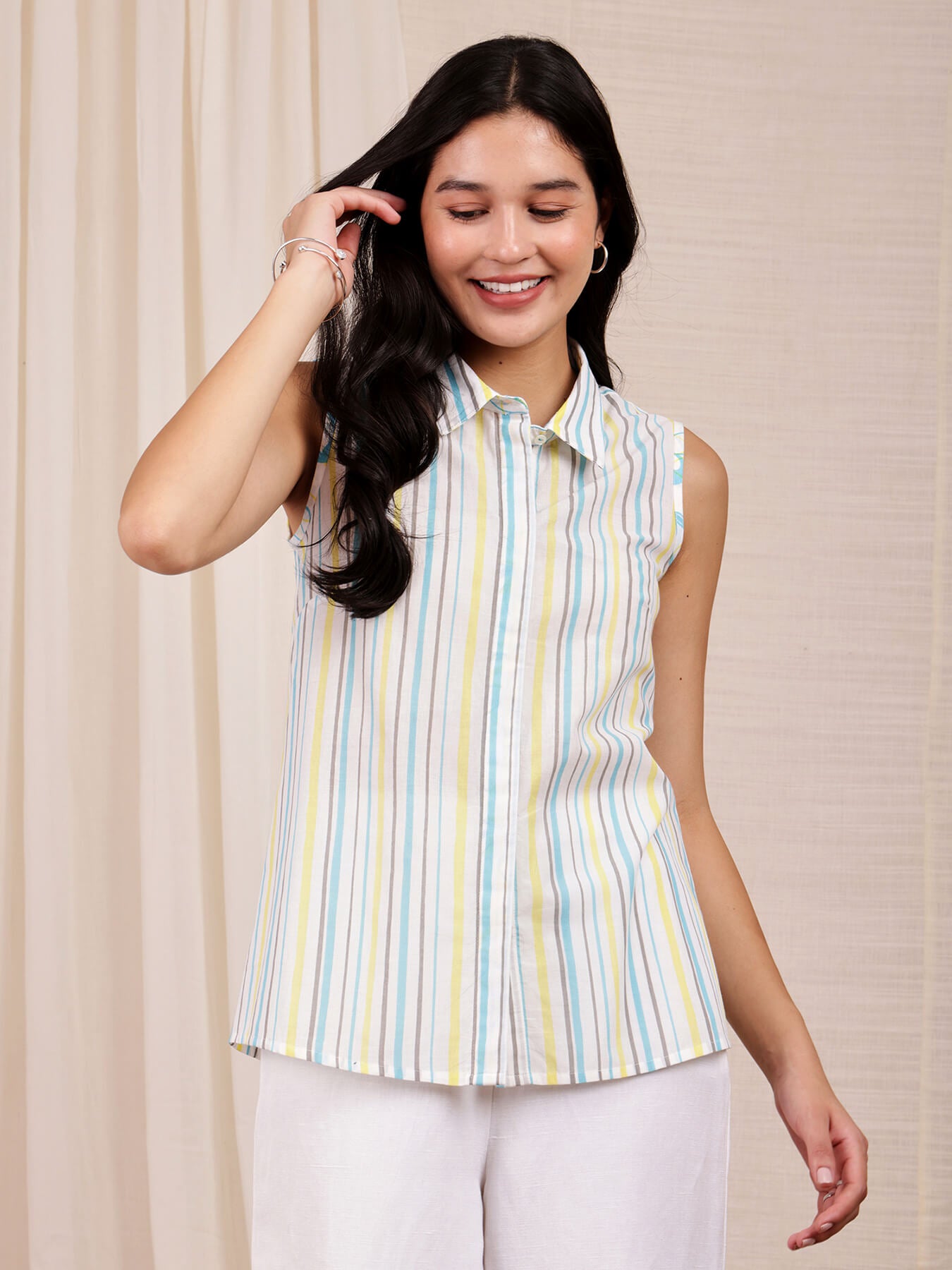 Cotton Stripe Play Shirt - Blue