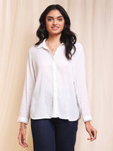Cotton Solid Crinkle Shirt - White