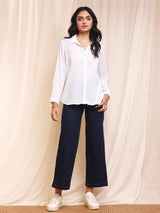 Cotton Solid Crinkle Shirt - White