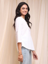 Cotton Front-Pleat Buttoned Top - White