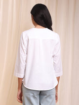 Cotton Front-Pleat Buttoned Top - White