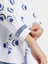 Cotton Floral Motif Shirt - Blue & White