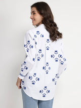 Cotton Floral Motif Shirt - Blue & White