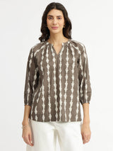 Cotton Dabu Abstract Print Top - Brown