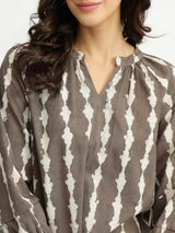 Cotton Dabu Abstract Print Top - Brown