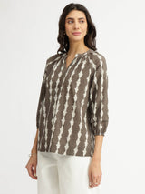 Cotton Dabu Abstract Print Top - Brown