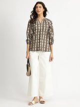 Cotton Dabu Abstract Print Top - Brown