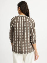 Cotton Dabu Abstract Print Top - Brown