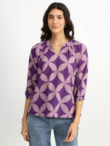 Cotton Geometric Pleated Top - Lavender