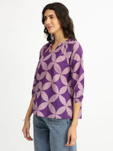 Cotton Geometric Pleated Top - Lavender
