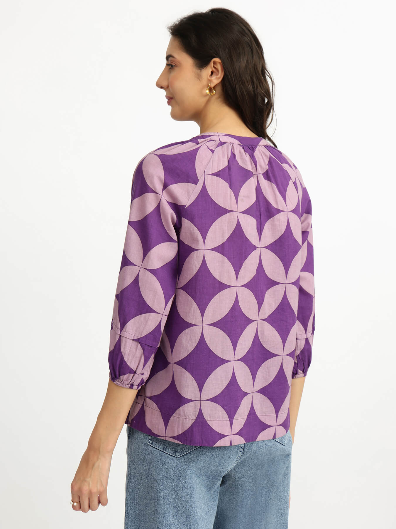 Cotton Geometric Pleated Top - Lavender