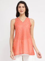 Polka Print Sleeveless Top - Peach & White