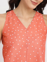 Polka Print Sleeveless Top - Peach & White
