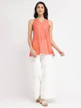 Polka Print Sleeveless Top - Peach & White