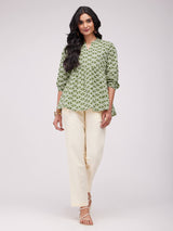 Cotton Geometric Gathered Top - Olive