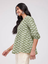 Cotton Geometric Gathered Top - Olive