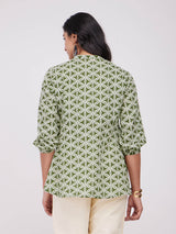 Cotton Geometric Gathered Top - Olive