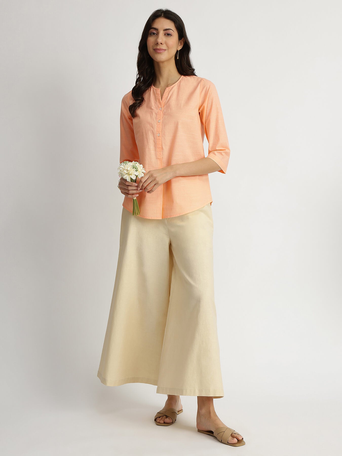 Luxe-Textured Cotton Solid Top - Orange