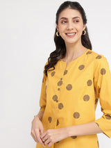 Cotton Geometric Print Top - Yellow